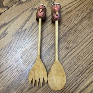 Wooden Turkey Salad Serving Utensils Thanksgiving